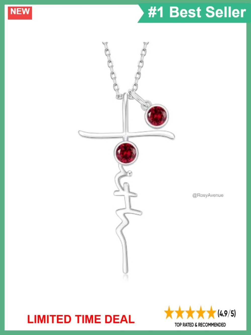 Cross Faith Double Birthstone Necklace White Gold Plated Christian Gift